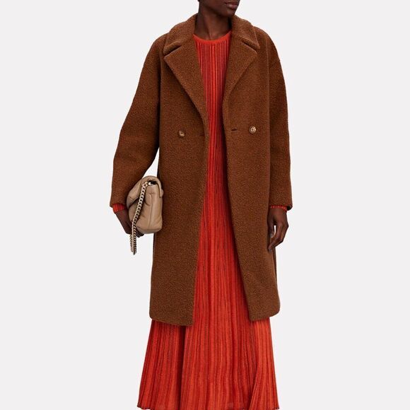 Harris Wharf London Women's Double-Breasted Wool Bouclé Coat Brown Size 4/6 - Picture 1 of 8